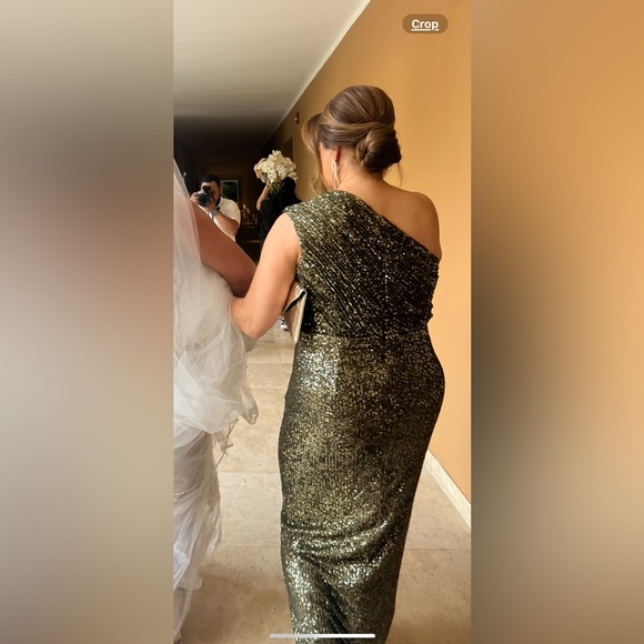 Olive green sequin gown - Picture 3 of 5